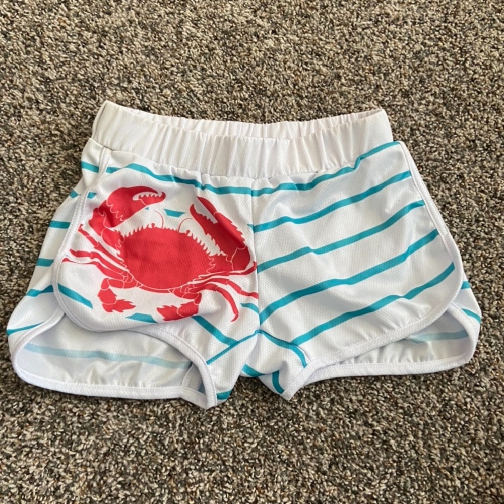 Girl stripped beach shorts